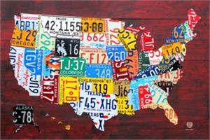 ''LICENSE PLATE Map of the USA Poster - 24'''' x 36''''''