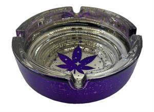 ''Deep Purple Marijuana Leaf Galaxy Novelty GLASS Ashtray - 4.25'''' Diameter - 3 pack''