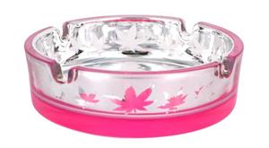 ''Frosted Pink & Silver Metallic with Marijuana Leaves Novelty GLASS Ashtray - 4.25'''' Diameter - 3 pa