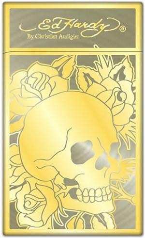 ''Ed Hardy Enzo Gold Plated ''''SKULL'''' Electronic Torch Lighter (Subject To Hazmat Fee)''