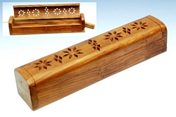 Wood INCENSE Box W/ Carved Design