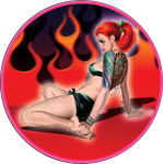 ''Flaming Pin-Up Round STICKER Clearance - 2 1/2'''' Round''