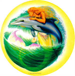 ''Mermaid & Dolphin - Mike Dubois  - Round STICKER Clearance - 2 1/2'''' Round''
