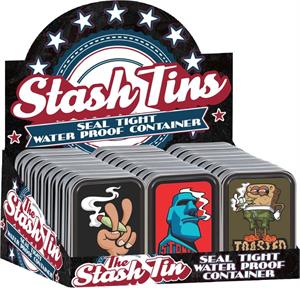 Smoker Themed Rectangular Stash Tin Display - 24 PIECES