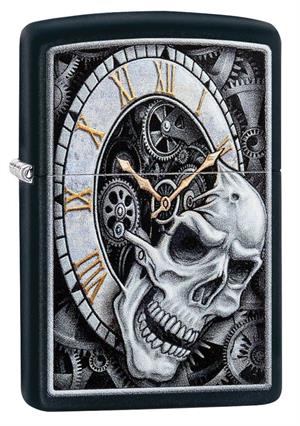 Skull CLOCK Design Black Matte Zippo Lighter